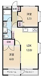 ディアコート宮前平 2LDKの間取図画像