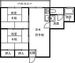 吉野ハイツ 2DKの間取図画像