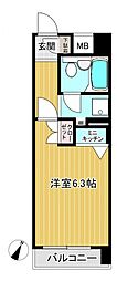 野村ステイツ市が尾 ワンルームの間取図画像
