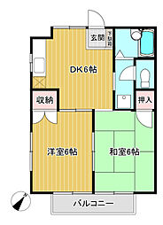 サニーハウス百合丘 2DKの間取図画像