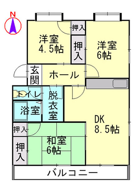 ハイツ橋岡 ｜広島県広島市南区旭2丁目(賃貸マンション3DK・3階・60.15㎡)の写真 その2