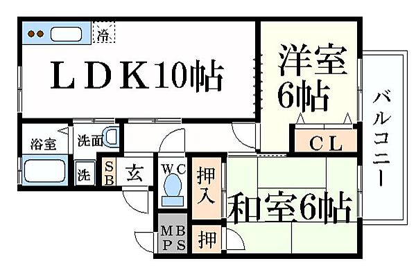 パークサイドツクダ B203｜兵庫県姫路市佃町(賃貸アパート2LDK・2階・51.34㎡)の写真 その2