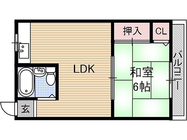 サンハイツいすゞ 203号室｜大阪府茨木市五十鈴町(賃貸マンション1LDK・2階・33.00㎡)の写真 その2