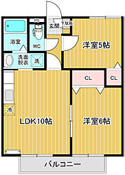 プレネージュ松代B 2LDKの間取図画像