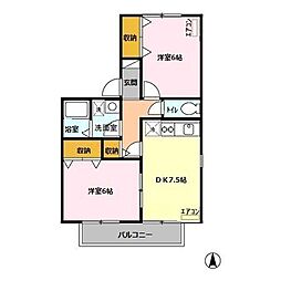 セーラム仙波B 2DKの間取図画像