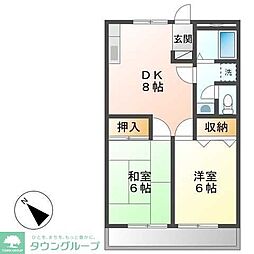 ウッディハウス 1階2DKの間取り