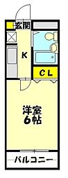 ツインA 1Kの間取図画像