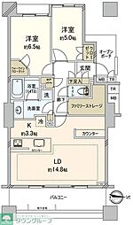 ブリリアタワー所沢ロジュマン 2LDKの間取図画像