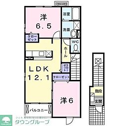 プランタンB 2LDKの間取図画像