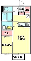 ハイツハピネス 1LDKの間取図画像