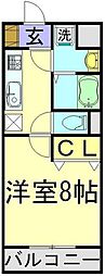 アルエット 1Kの間取図画像