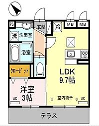 フェリーチェ上福岡 1LDKの間取図画像