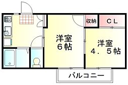 カスヤハイツA 2DKの間取図画像