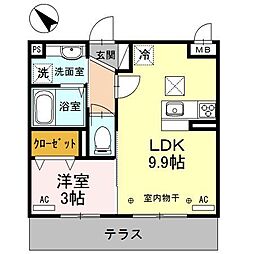 フェリーチェ上福岡 1LDKの間取図画像