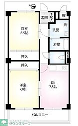 アルファ1号館 2DKの間取図画像