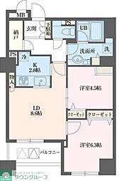 ドゥーエ横浜駅前 2LDKの間取図画像