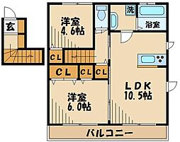 アンジュール 2LDKの間取図画像