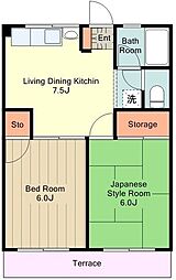 シティハイムサンライズ 2DKの間取図画像