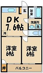 第2ドリームハイツ 2DKの間取図画像