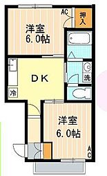 ヘリテージ立野 2DKの間取図画像