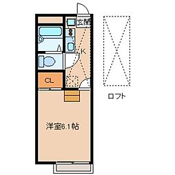 レオパレスこもれび 1Kの間取図画像