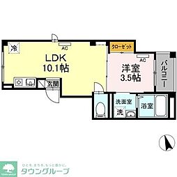 東京メトロ日比谷線 広尾駅 徒歩15分の賃貸マンション 2階1LDKの間取り