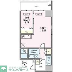 新宿区片町マンション 1LDKの間取図画像