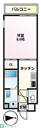 イーストバリュー弦巻 1Kの間取図画像