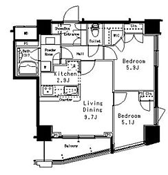 MFPR目黒タワー 2LDKの間取図画像