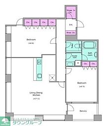 レジディアタワー麻布十番 2LDKの間取図画像