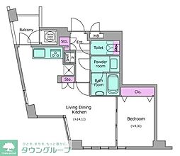 レジディアタワー乃木坂 1LDKの間取図画像