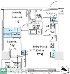 渋谷区東3丁目マンション 2LDKの間取図画像