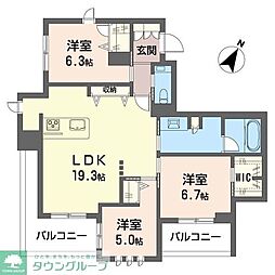 ケーズコート下目黒 3LDKの間取図画像