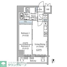 MODIER BUNKYO MEJIRODAI 2LDKの間取図画像