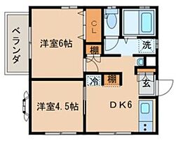 リンデンハイム 2DKの間取図画像