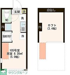 ハーモニーテラス仲宿V 105 1階ワンルームの間取り