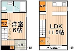 音無渓谷テラスハウス 1LDKの間取図画像