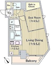 オリゼー茅場町 13階1LDKの間取り