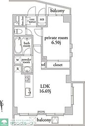 アーベイン早稲田 1LDKの間取図画像