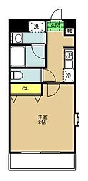 ドゥーエ西大島2 1Kの間取図画像