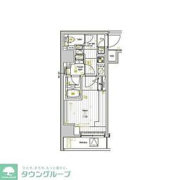 プレミアムキューブ両国デュー 1Kの間取図画像
