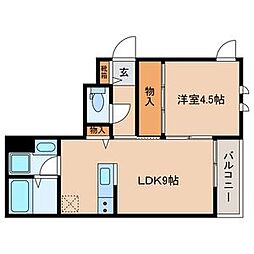 エキューム登戸 1LDKの間取図画像
