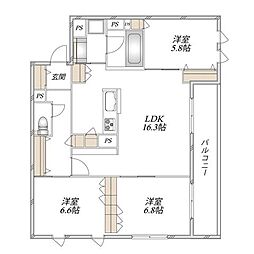 奏 3LDKの間取図画像