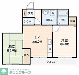 グランフィール稲毛 2DKの間取図画像