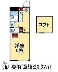 レオパレスパレス愛生 1Kの間取図画像