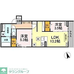 D-PRECIOUS武蔵野 1階2LDKの間取り