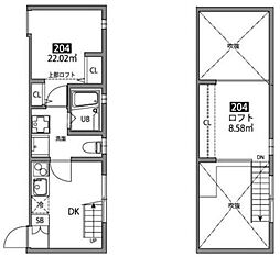 芦花公園の家 2階1DKの間取り