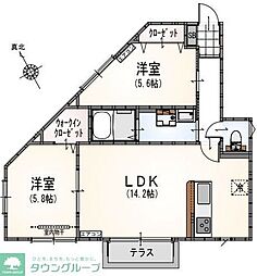 サンライズ登戸I 2LDKの間取図画像