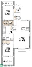 川崎市多摩区布田マンション 2LDKの間取図画像
