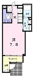 カーサプラシード 1Kの間取図画像